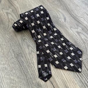 Vintage 1980s 100% Italian Silk Henry Grethel Black Grey Basketweave Tie Necktie